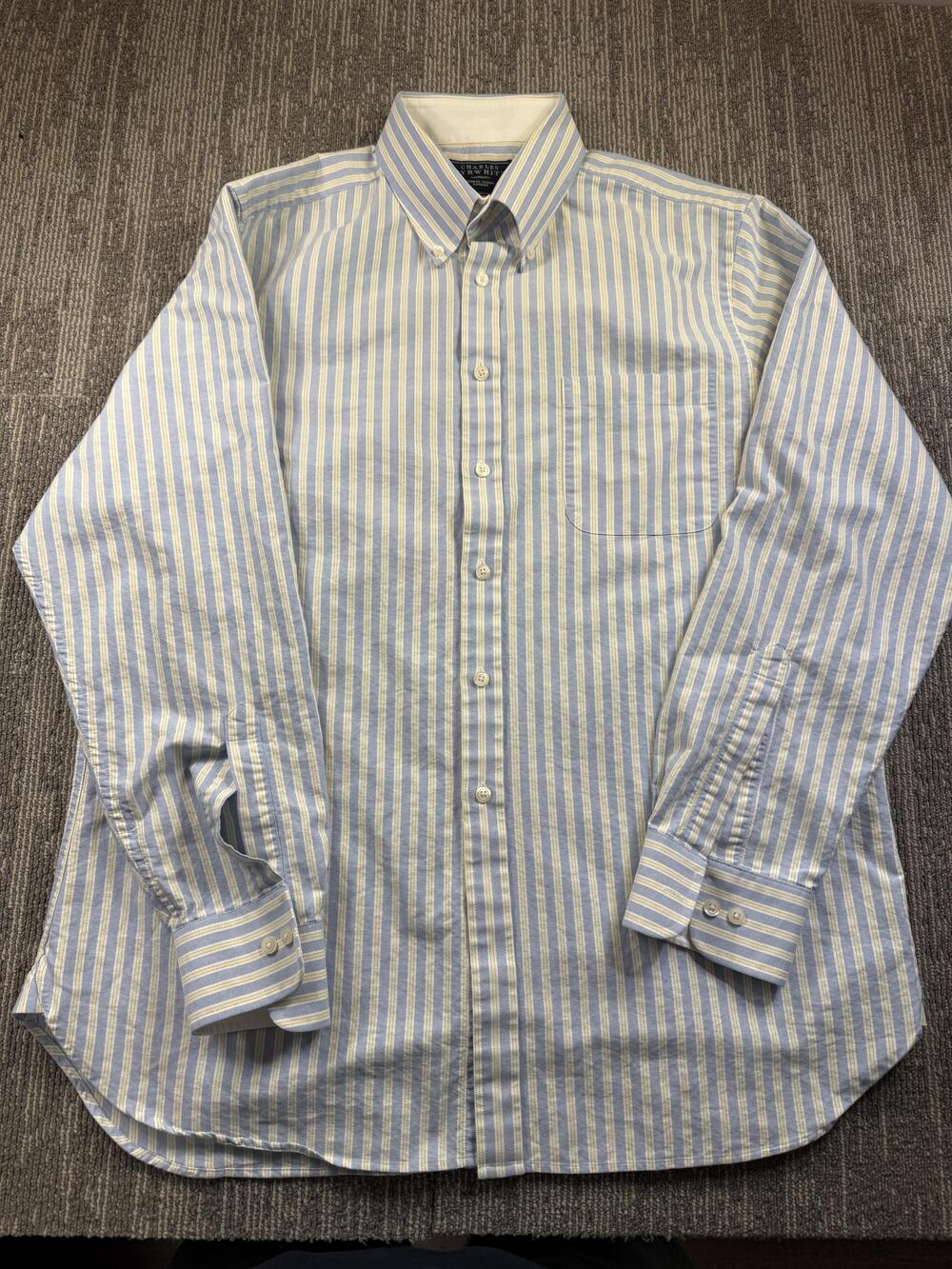 Brooks Brothers Dress Shirt Mens XL Blue Yellow Stripe Cotton Button Down LS